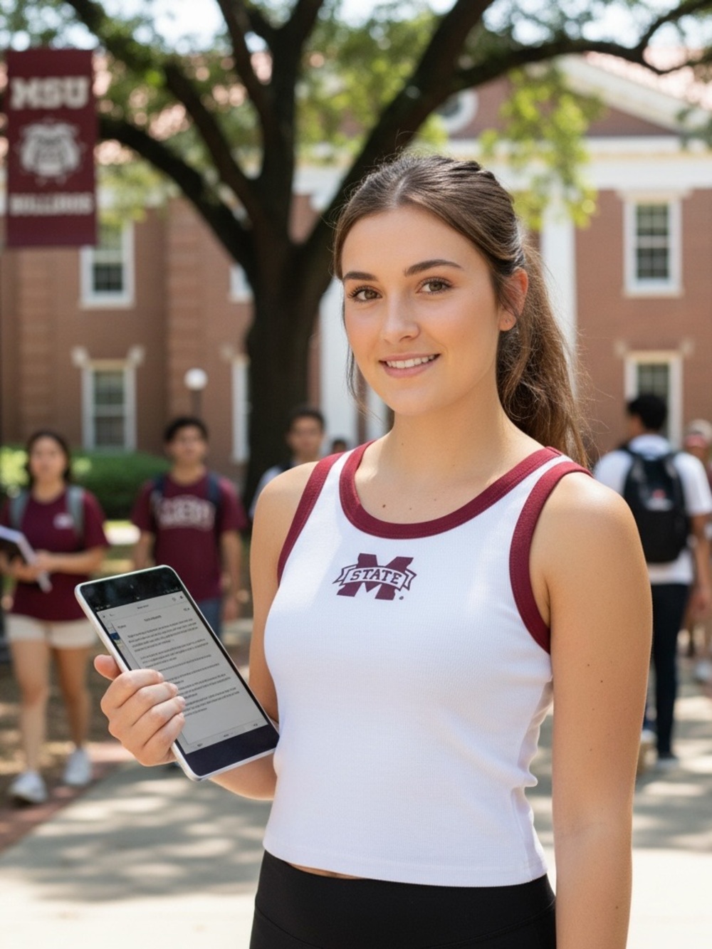 Lulu Mac. State Women's White and Maroon Tank Top
